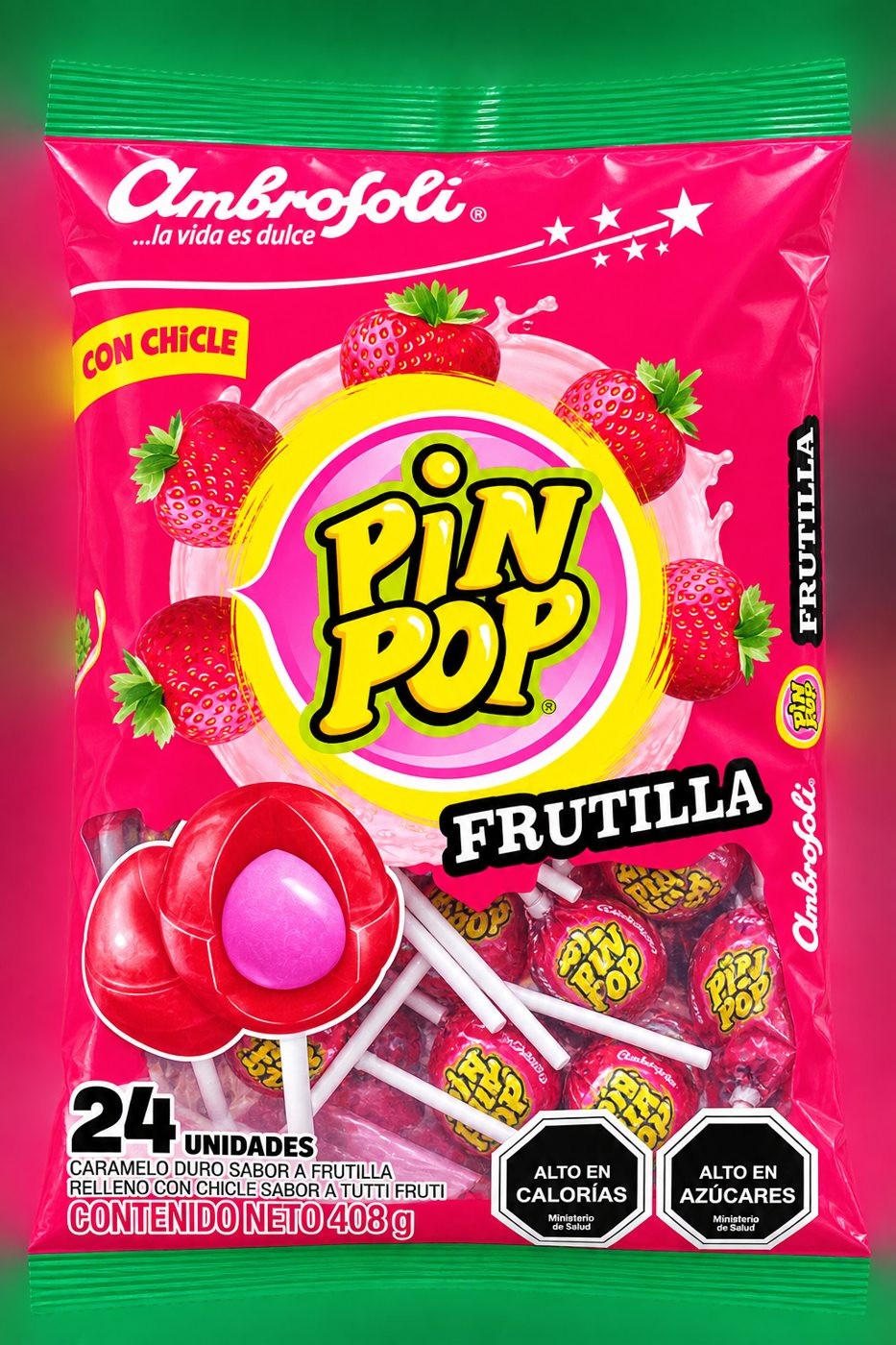 Chupete Pin Pop Frutilla Ambrosoli – 24 unidades